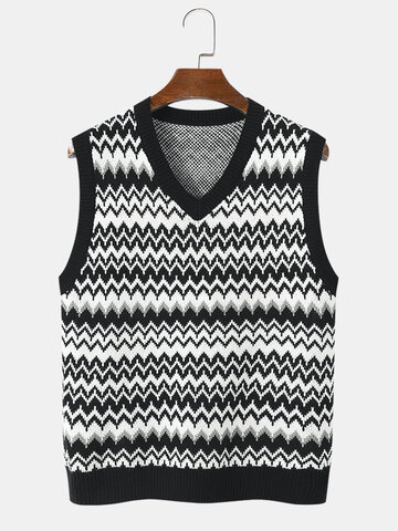 Chevrons Striped Sleeveless Sweaters Vest
