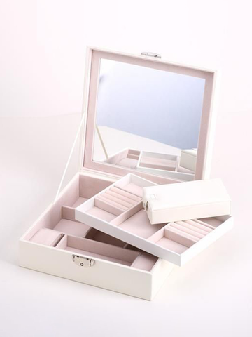 Watch Jewelry Diamond Necklace Box Storage Container Case With Mirror 