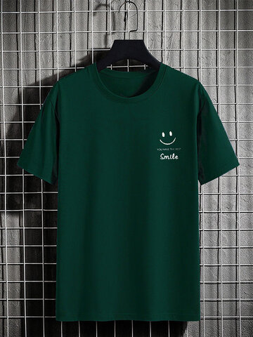 Smile Print Solid Color T-Shirt