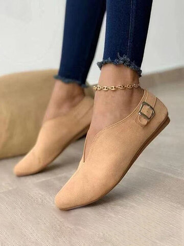 Retro Pointed Toe Front V-Cut Slip On Casual Flat Shoes