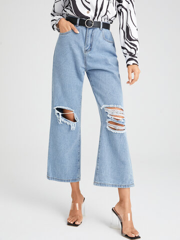 Ripped Design Washed Zipper Fly Jeans