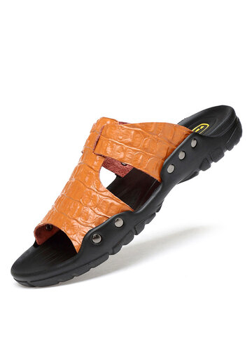 Men Leather Non-slip Casual Beach Slippers