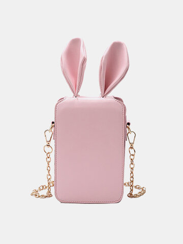 Women Cute Cartoon Rabbit Ear Chain Phone Bag Square Bag
