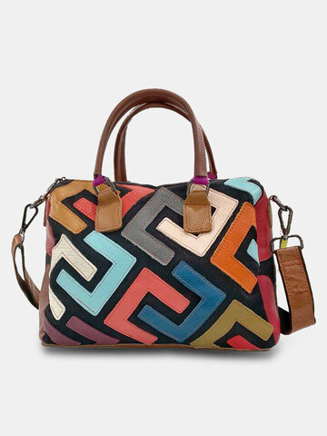 Genuine Leather Patchwork Tote Crossbody Bag