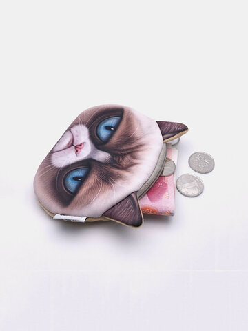 Dacron 3D Cat Printing Coin Bag Wallet