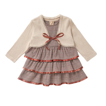 Girl's Layered Plaid Dress Set For 1-5Y