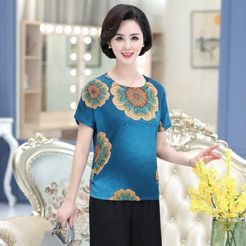 

Season New Middle-aged Mother Loaded Two-piece Suit Casual 50-year-old Women's Pullover T-shirt + Elastic Pants