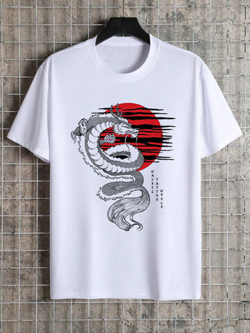 Dragon Print Crew Neck T-Shirts