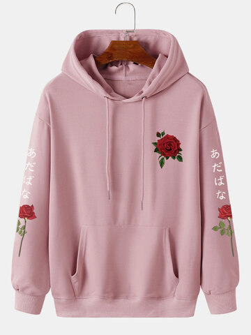 Sudaderas con capucha con estampado japonés de rosas