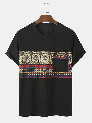 Ethnic Geo Print Stitching T-Shirts