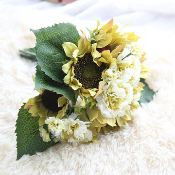 9 Heads Sunflower Carnations Artificial Flowers Plants Bouquet Bridal Party Wedding Home Decor