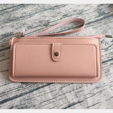 Women Faux Leather Solid Multi-function Long Wallet 