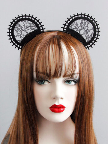 Cosplay Cute Headband Black Lace Mouse Ear Lolita Party Headband 