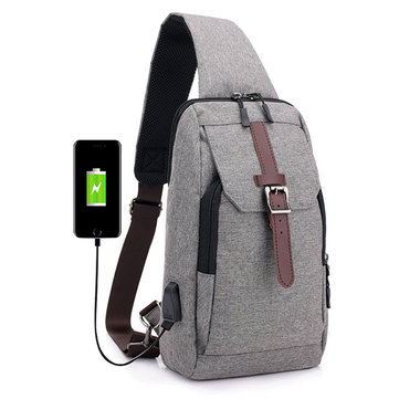 

Minimalist Csual USB Charging Port Outdoor Riding Sling Bag, Blue black deep grey light grey