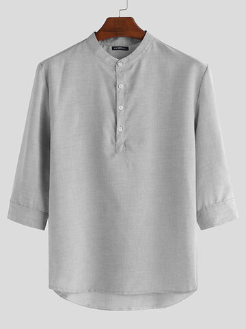 Henley-Hemden mit 3/4 Ärmeln und Stehkragen für Herren