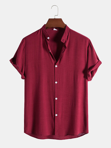 Cotton Linen Stand Collar Basics Shirts