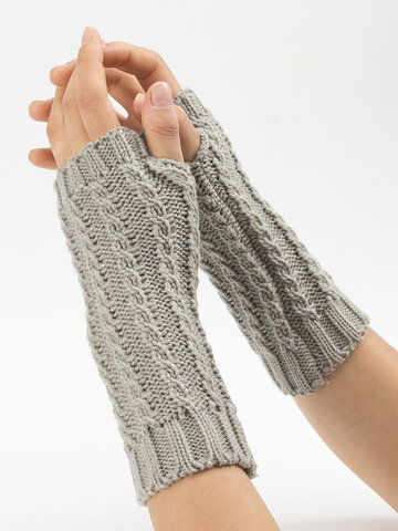 Women Winter Knitting Warm Half Finger Gloves