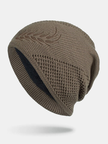 Men Plus Velvet Embroidered Wheat Ears Long Beanie Hat