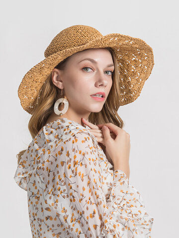 Solid Color Large Edge Cap Travel Shade Straw Hat