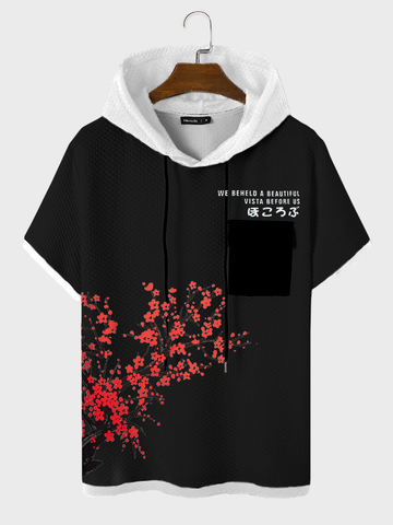 Лоскутные футболки с капюшоном в японском цветочном стиле