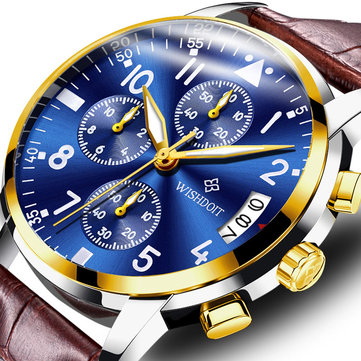 

WISHDOIT Multi-color Leather Watch, Gold gold/black silver/gold silver/blue silver/black