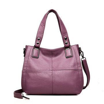 Women Soft Leather Leisure Double Layer Patchwork Handbag
