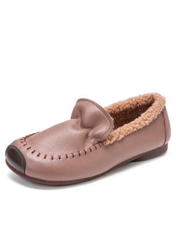 Warm Lined Hand Stitching Flat Shoes