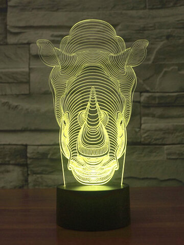 Animals Rhino 3D LED Illusion Night Light 7 Color Change Touch Switch Table Desk Lamp Home Office