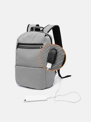 USB Charging Oxford Plaid Backpack Casual Computer Bag