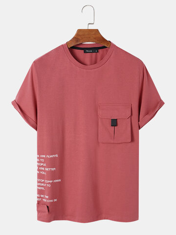 Letter Printed Cargo Pocket T-Shirts