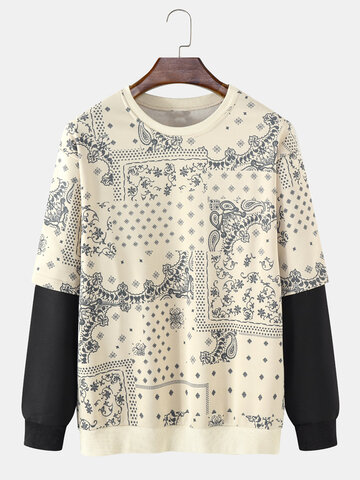 Paisley Print Stitching Sleeve Sweatshirts