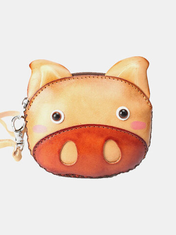Genuine Leather Cute Cartoon Animal Pig Shape Small Coin Bag Wallet