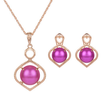 Luxury Jewelry Set Gold Plated Pearl Earrings Necklace Set