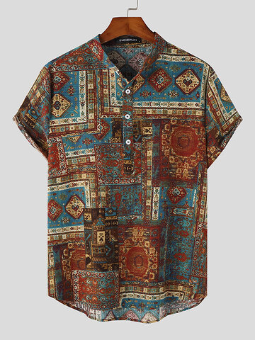 Ethnic Geo Cotton Henley Shirt