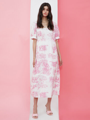 Pink Tie Dye Print Midi Dress