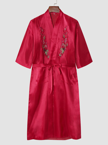 Floral Embroidered Chinese Style Belted Robes