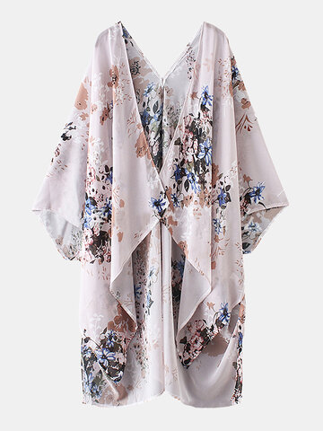Kimono asymétrique à imprimé floral-Pink