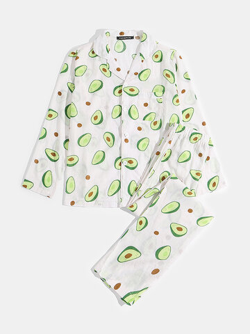 Avocado Print Two-Piece Home Loungewear Sets
