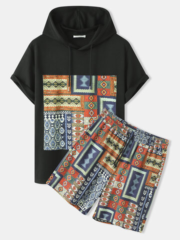 Ethnic Pattern Patchwork Hooded Co-ords