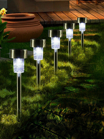 16pcs LED Solar Lámparas de césped de acero inoxidable para jardín al aire libre 