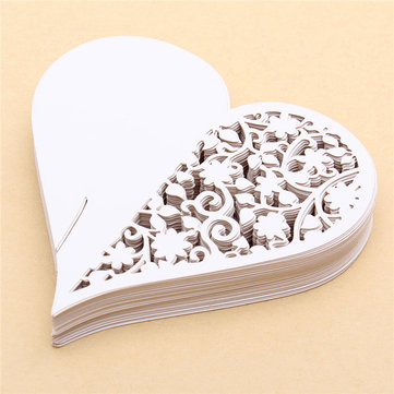 50Pcs Heart Laser Cut Pearlescent Paper Wedding Name Place Cards  Wine Glass Party Accessories