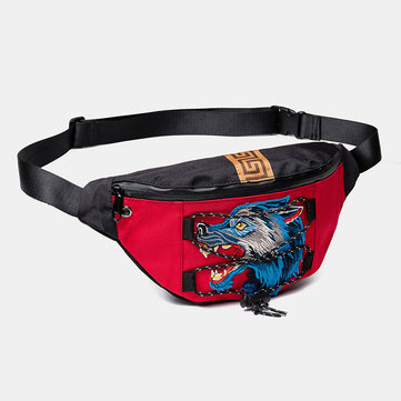 Wolf Embroidery Casual Waist Bag