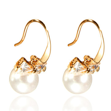 Pearl Crystal Bowknot Drop Gold Plated Earrings