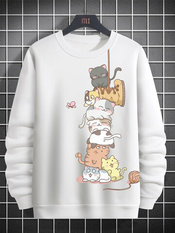 Cute Cat Print Pullover Sweatshirts