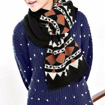 Couple Winter Thermal Geometric Pattern Scarf Crochet Knitted Long Wrap Shawls 