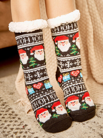Women Christmas Santa Claus Elk Sock Plus Velvet Floor Socks