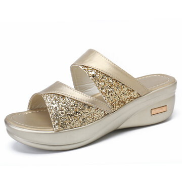Hollow Sequined  Comfy Soft Sole Slippers