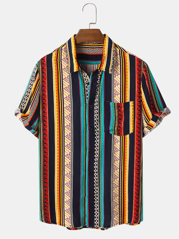 Vintage Striped Print Ethnic Shirt