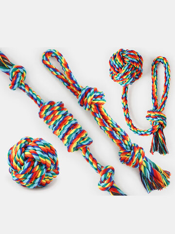4Pcs Rainbow Cotton Rope Pet Toy Colorful Rope Knot Bite-resistant Dog Toy