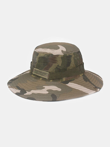 Men Letter Cloth Label Camouflage Bucket Hat
